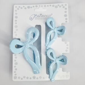 3 pc Ribbon Shaped Claw Clip Set, Hair clips, Light Blue by Princess Accessories